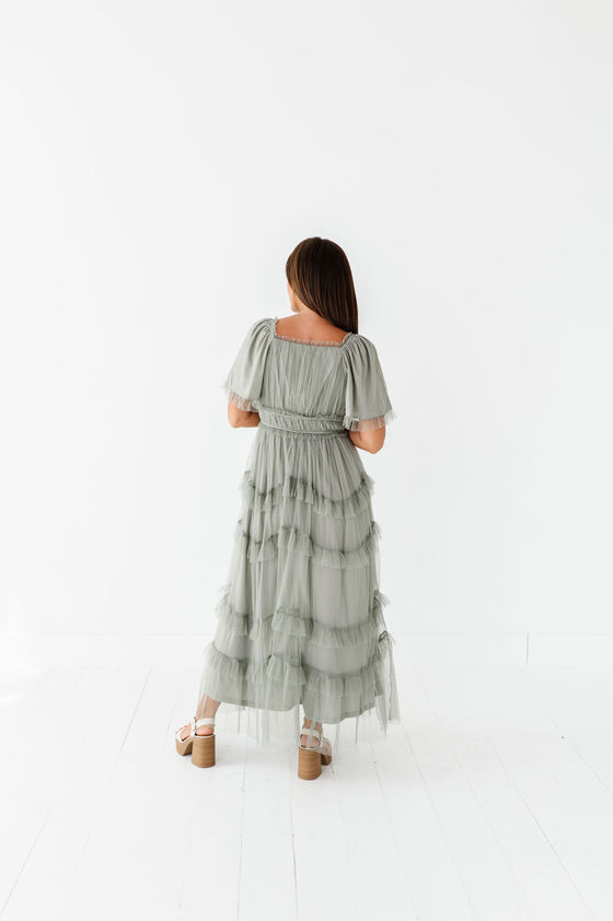 Vienna Ruffle Tiered Dress in Olive