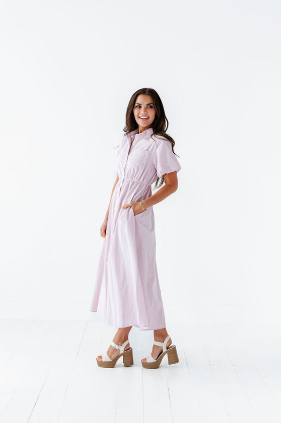Tina Dress in Lavender Stripe