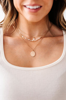  Gold Layered Pearl and White Stone Necklace