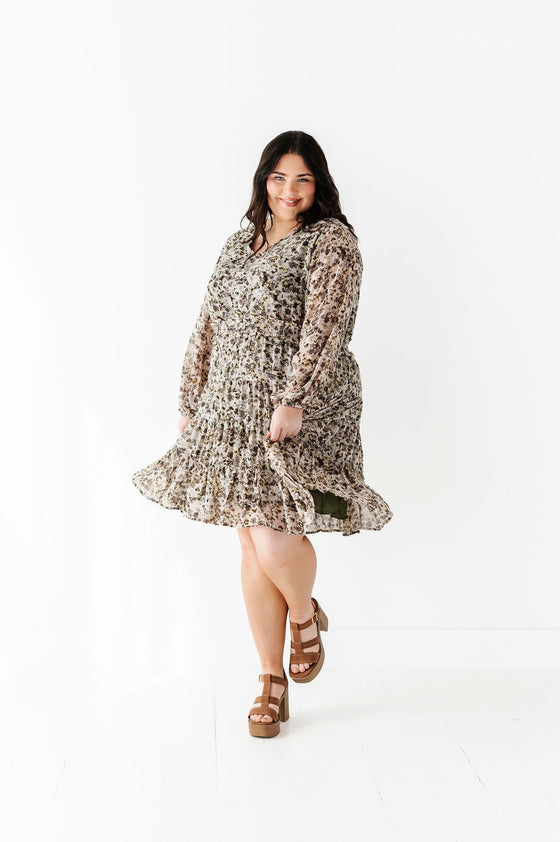 Clove Floral Tiered Dress in Olive
