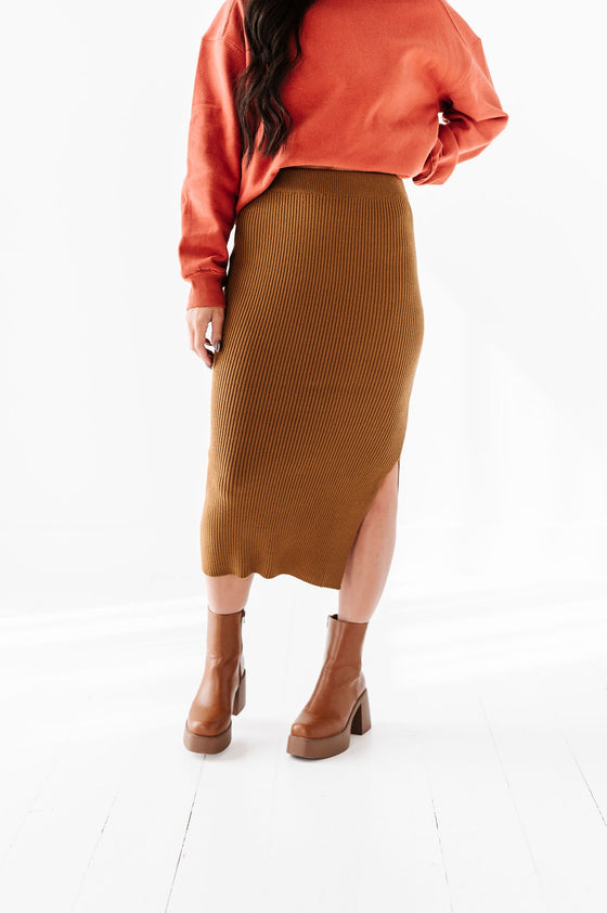 Alaia Ribbed Skirt in Pale Brown