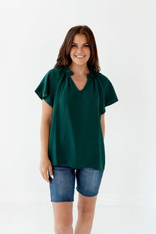  Bailey Ruffle Top in Hunter Green - Size Small Left