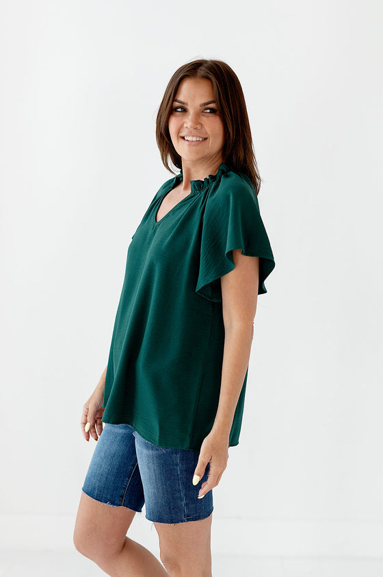 Bailey Ruffle Top in Hunter Green - Size Small Left