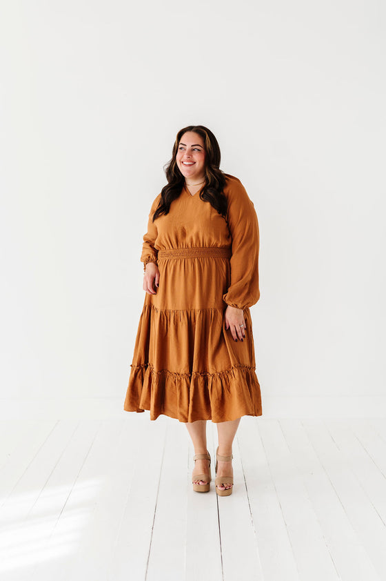 Kenzie Tiered Dress in Caramel