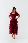 Eloise Tiered Ruffle Dress in Wine