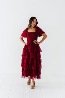  Eloise Tiered Ruffle Dress in Wine