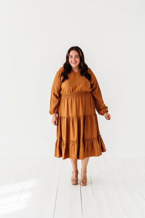 Kenzie Tiered Dress in Caramel