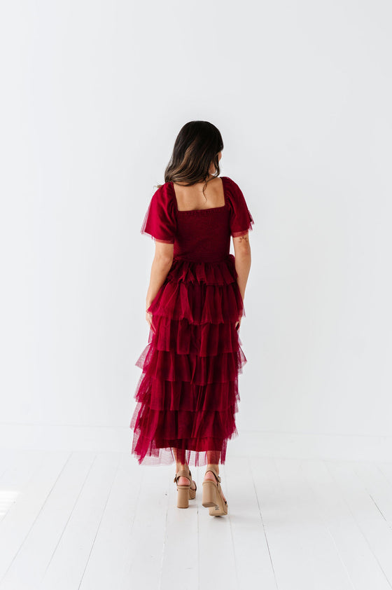 Eloise Tiered Ruffle Dress in Wine