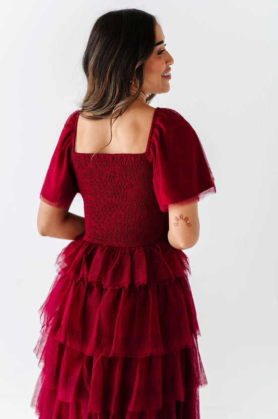 Eloise Tiered Ruffle Dress in Wine