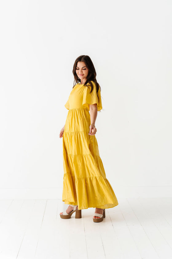 Lucia Embroidered Dress in Mustard