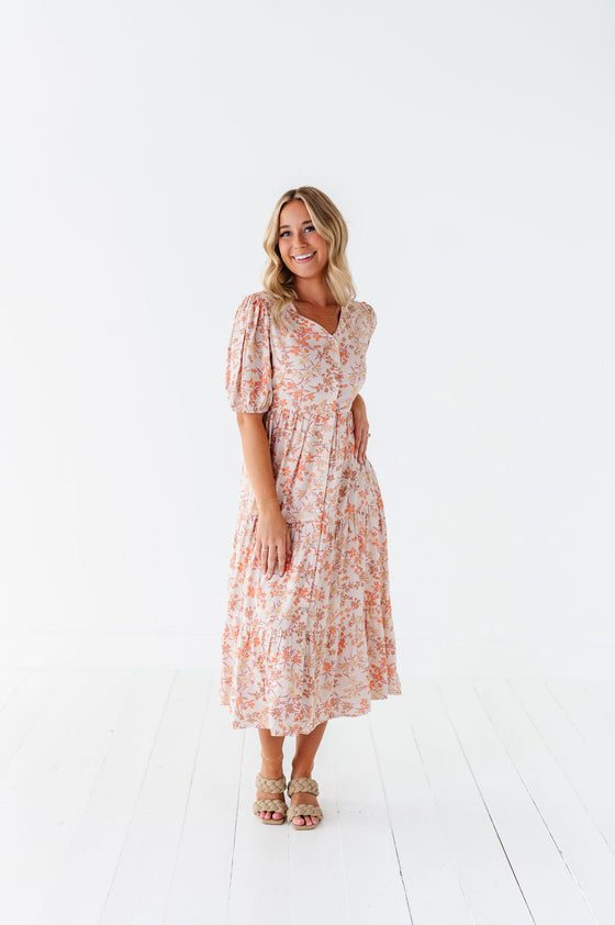 Fiona Floral Dress in Cream Multi