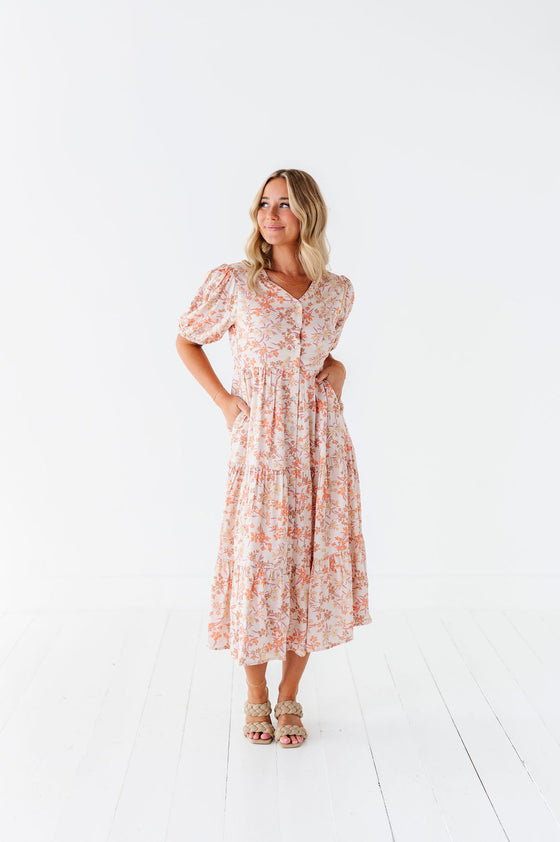 Fiona Floral Dress in Cream Multi