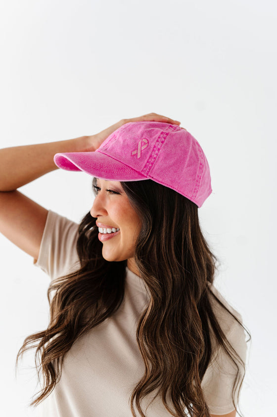 Pink Ribbon Baseball Cap in Hot Pink