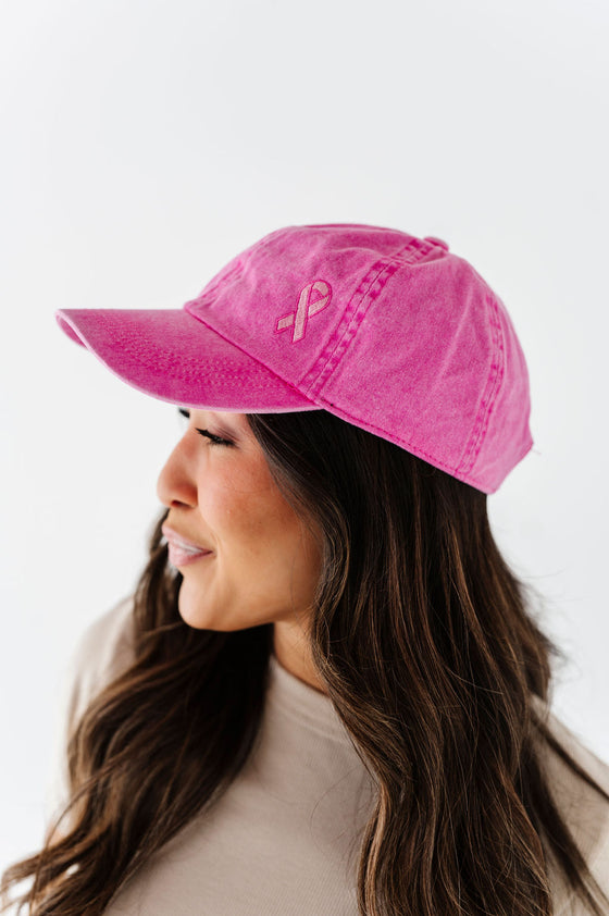 Pink Ribbon Baseball Cap in Hot Pink