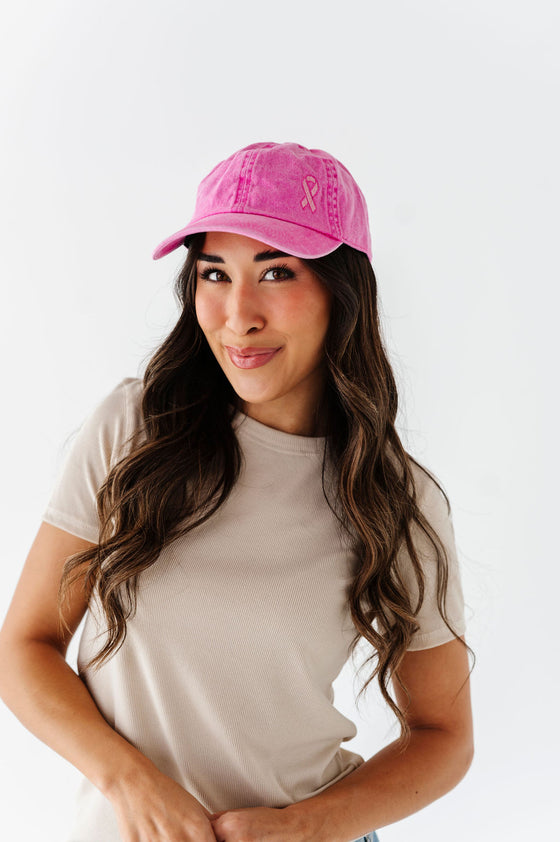 Pink Ribbon Baseball Cap in Hot Pink