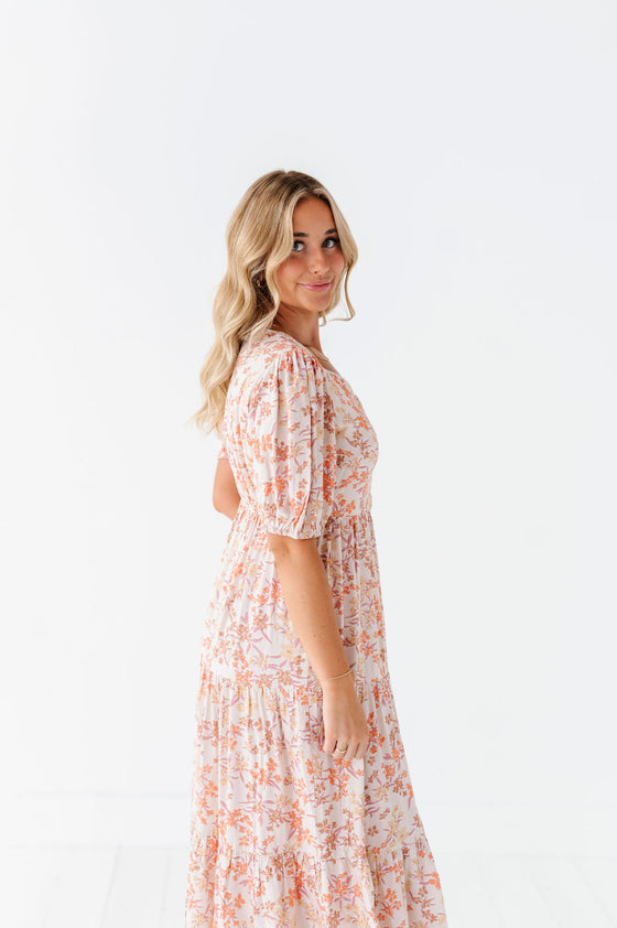 Fiona Floral Dress in Cream Multi