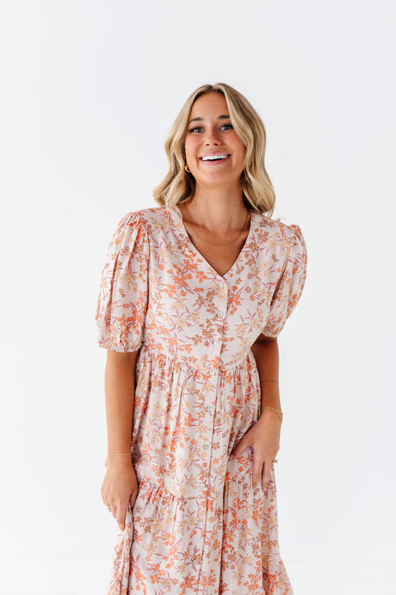 Fiona Floral Dress in Cream Multi