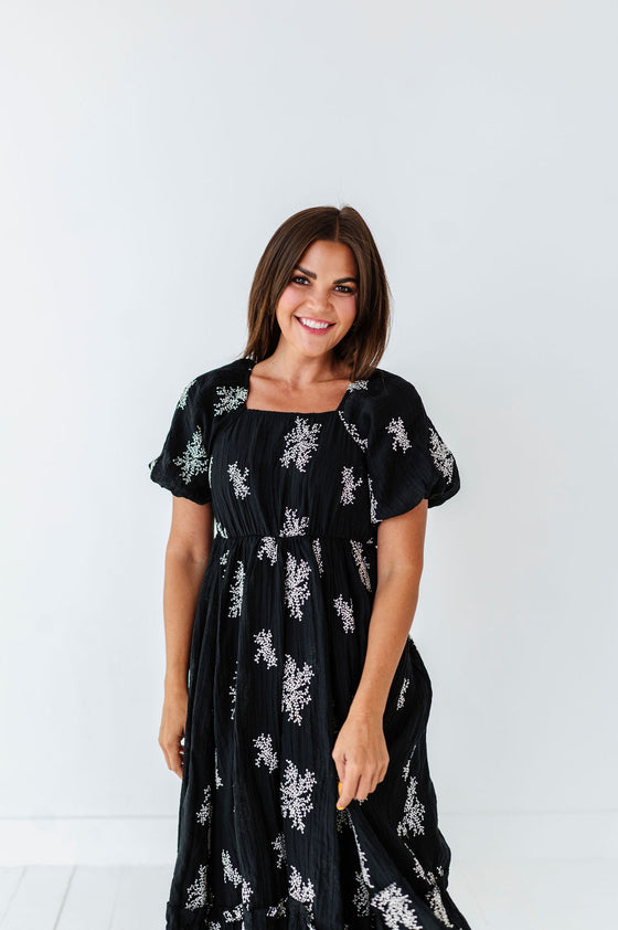 Lola Embroidered Dress in Black