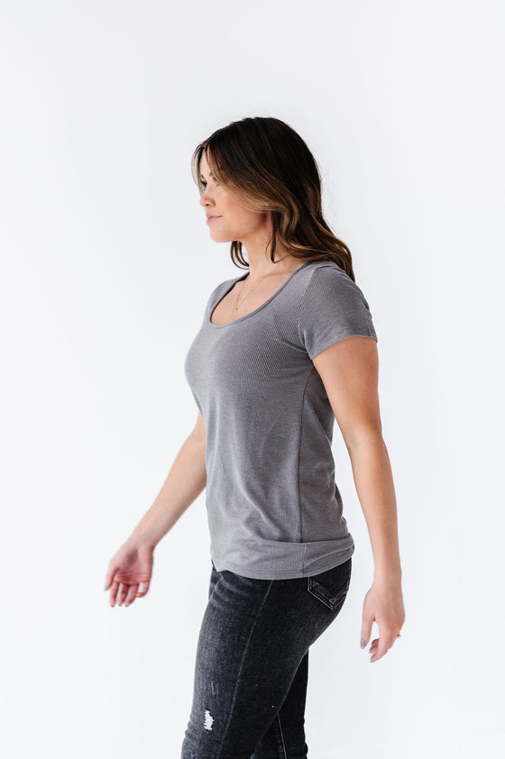 Everleigh Ribbed Top in Grey