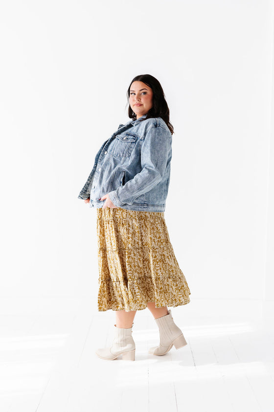 Meadow Tiered Midi Skirt in Mustard