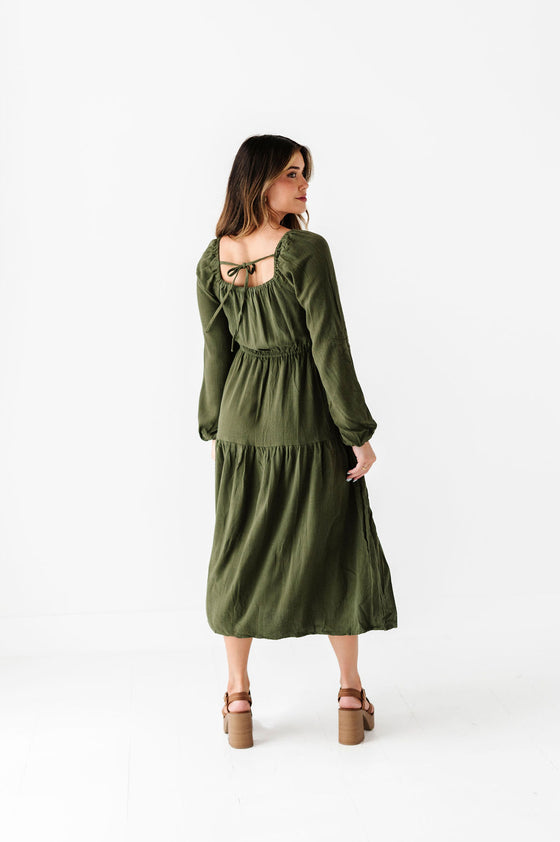 Maya Smocked Dress in Olive