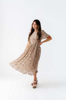  Evelyn Pleated Dress in Beige - Size 2X & 3X Left