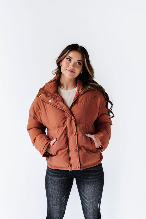 Hudson Puffer Coat in Brick - Size Small Left