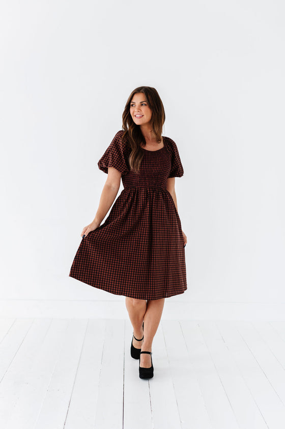 Xana Gingham Dress in Brick