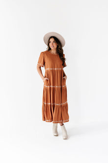  Amber Embroidered Dress in Caramel