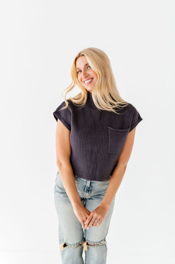 Rainee Sweater Top in Charcoal