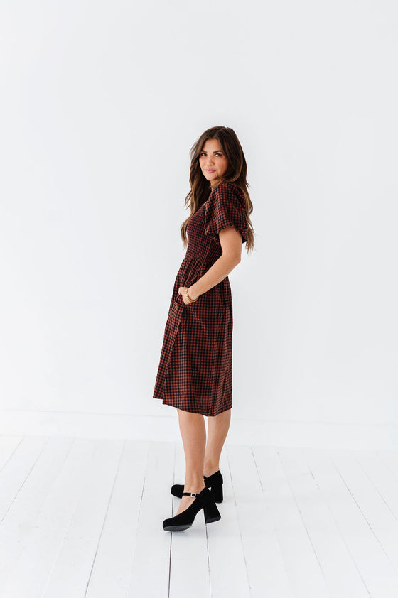 Xana Gingham Dress in Brick