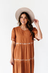 Amber Embroidered Dress in Caramel