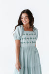 Brooklyn Floral Embroidered Dress In Sage