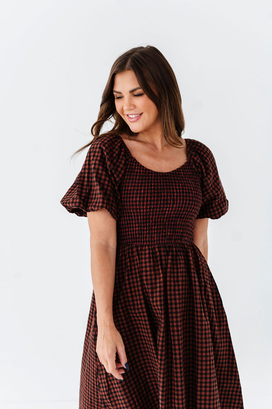 Xana Gingham Dress in Brick