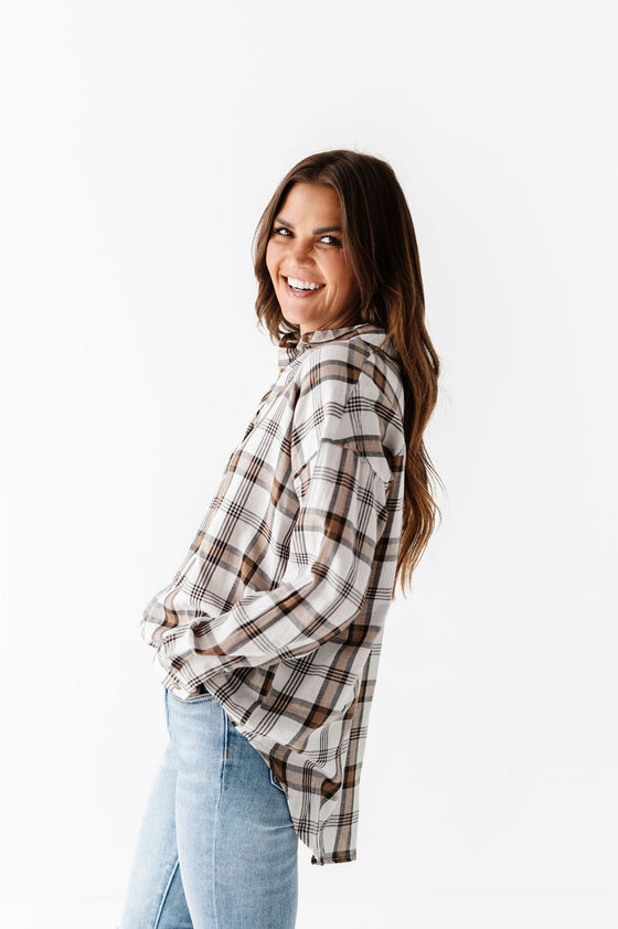 Milo Plaid Flannel Top in Ivory