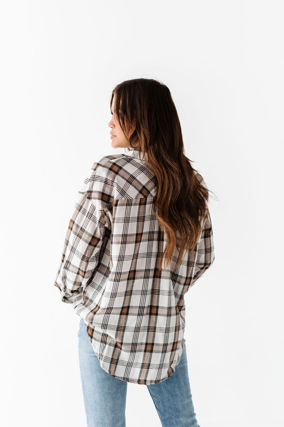 Milo Plaid Flannel Top in Ivory