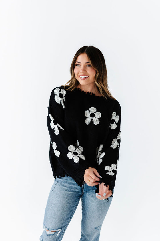 Retro Daisy Sweater in Black