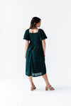 Sabine Floral Puff Sleeve Midi Dress in Hunter Green