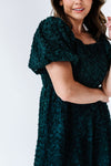 Sabine Floral Puff Sleeve Midi Dress in Hunter Green