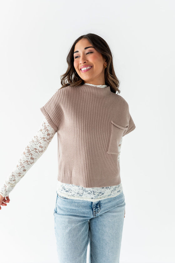 Rainee Sweater Top in Taupe