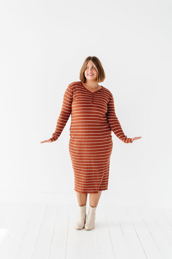 Willow Stripe Sweater Dress in Rust