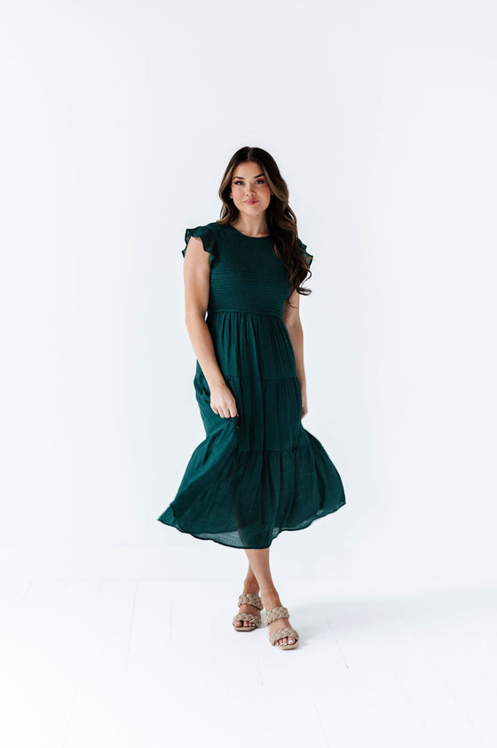 Nina Smocked Dress in Hunter Green - Size 2X Left