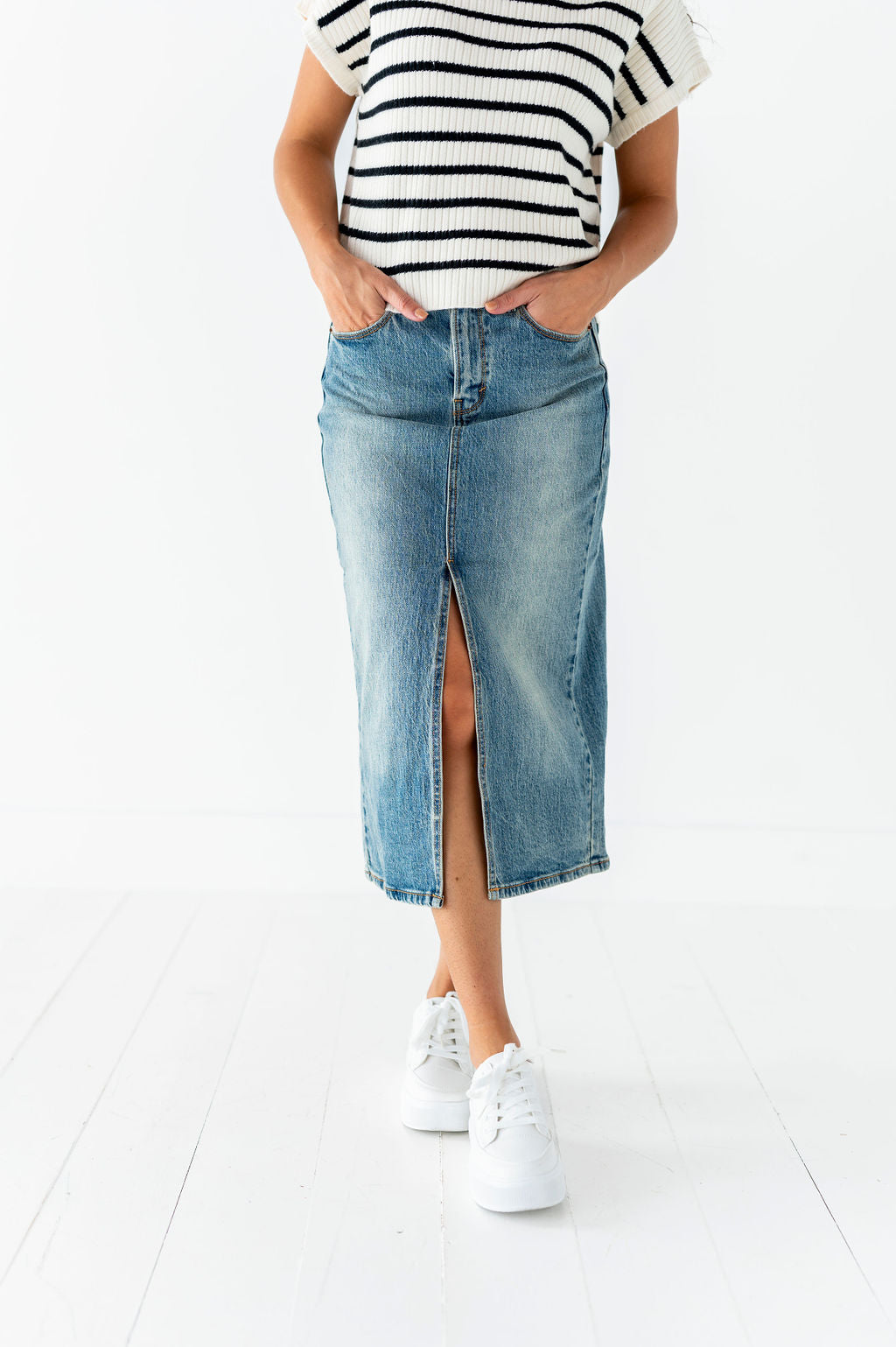 ☆送料・関税込☆SATUR★(W) Marradi Denim Midi Skirt★ Mariah Denim Midi Skirt - Size 1X, 2X, & 3X Left – Livy&Kate