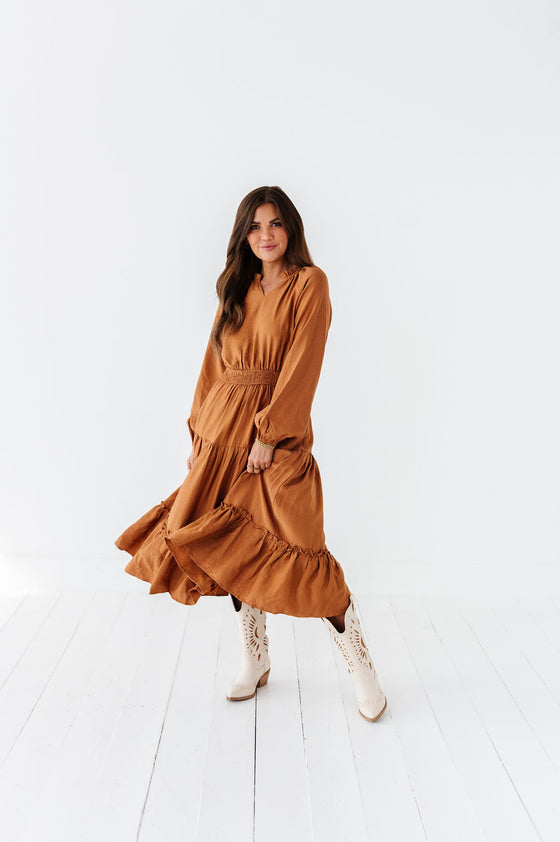 Kenzie Tiered Dress in Caramel