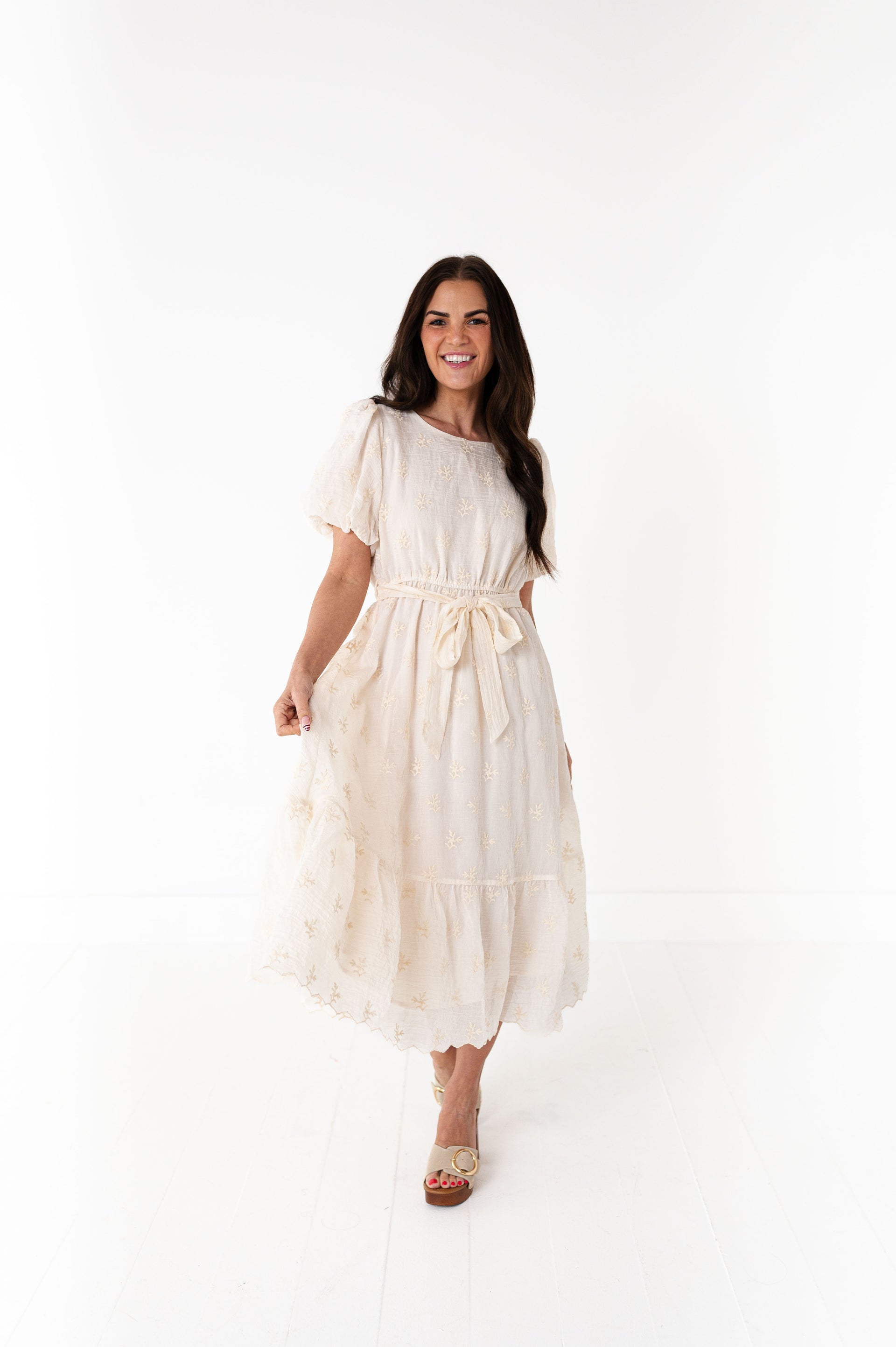Hallie Embroidered Dress in Cream Medium Hallie Embroidered Dress in Cream Medium