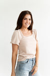 Austin Puff Sleeve Ribbed Top in Latte