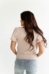 Austin Puff Sleeve Ribbed Top in Latte