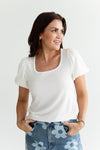 Austin Puff Sleeve Ribbed Top in White - Size Large Left