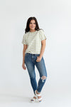 Zola Striped Tee in Green & Pink