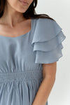 Rubie Flutter Sleeve Dress in Dusty Blue - Size Small Left